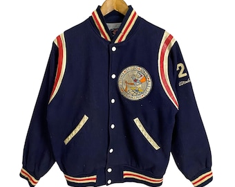 Vintage Empire Varsity Jacket M 70s Bomber Embroidered Blue - Etsy