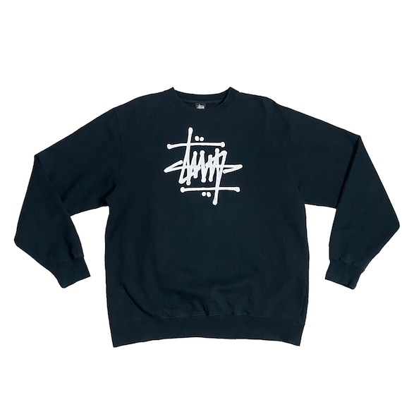Stüssy, vintage 90s stussy big logo sweatshirt jacket windbreaker black