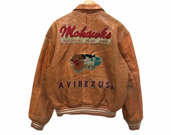 Vintage avirex usa mohawk varsity jacket varsity leather jacket snap button baseball jacket