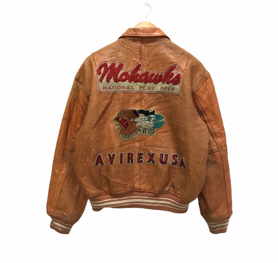 Vintage Avirex Usa Mohawk Varsity Jacket Varsity Leather Jacket Snap Button Baseball Jacket Etsy Denmark