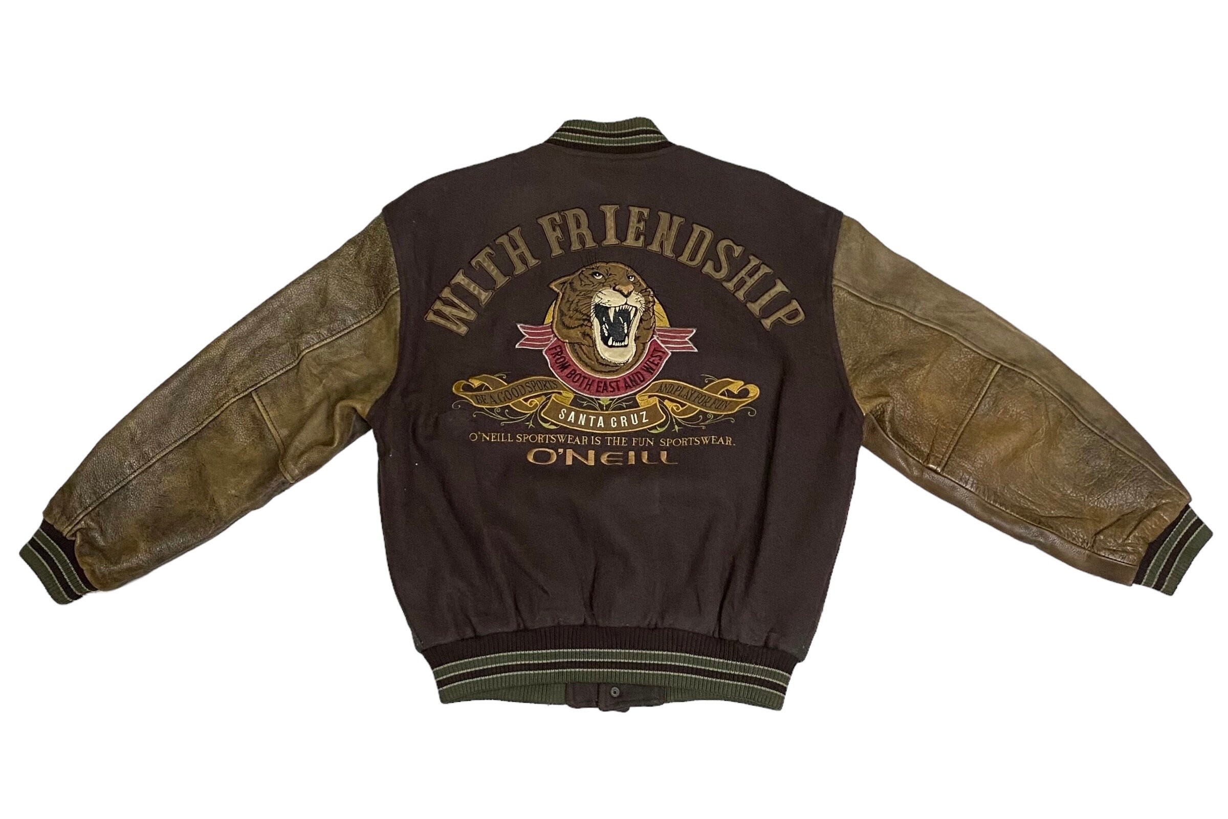 Vintage 90s Oneil Wool Varsity Jacket Sleeve Leather Size M