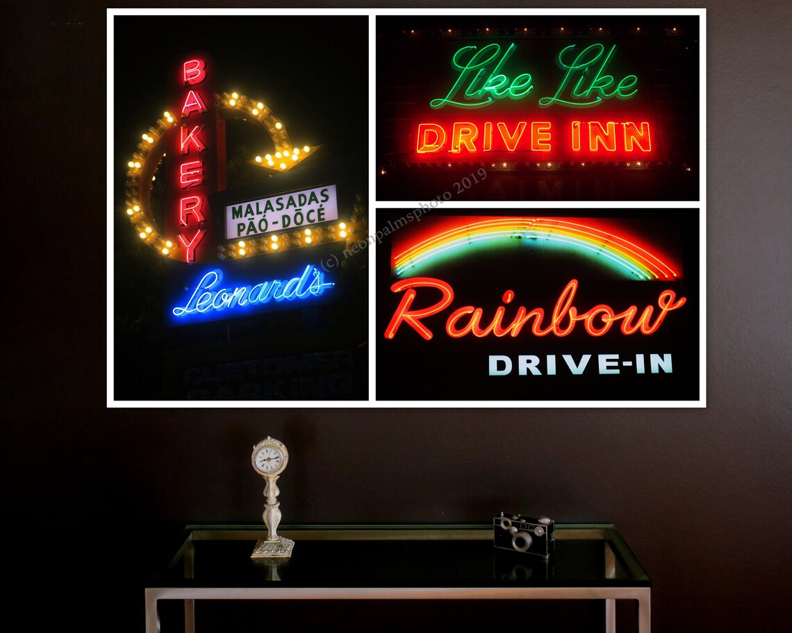 Honolulu Neon Sign Collage Hawaii Decor Photograph Art Print Etsy