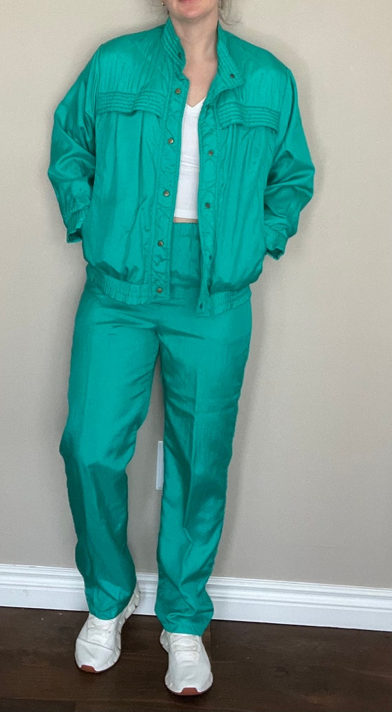 90s vintage women’s tracksuit teal jacket pants w… - image 7