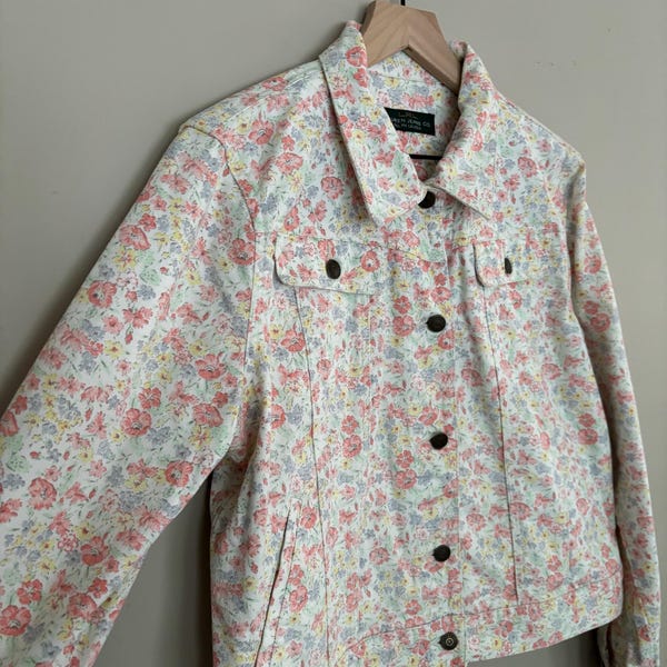 Vintage Ralph Lauren Lauren Jeans Co LRL floral denim jacket ditsy flowers colorful ditzy early 2000’s Y2K Jean L XL