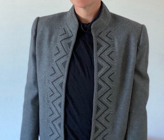 80s designer open front jacket embroidered Louis … - image 3
