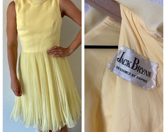 1960s Jack Bryan dress butter yellow sweet pleated pleats small women’s vintage outfit woman clothing vtg true summer designer prom 2024