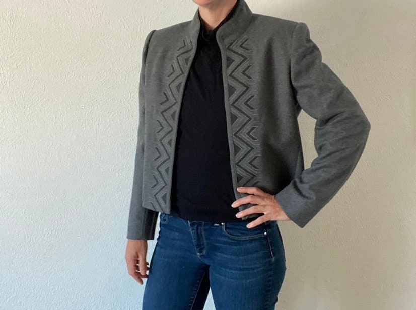 80s Designer Open Front Jacket Embroidered Louis Feraud Grayparis
