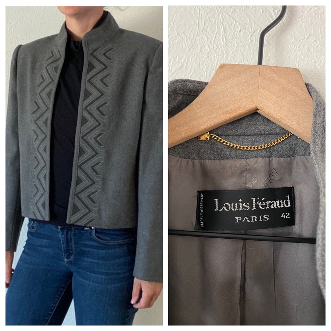 Louis Féraudヴィンテージジャケット 80s Designer Open Front Jacket Embroidered Louis Feraud Grayparis