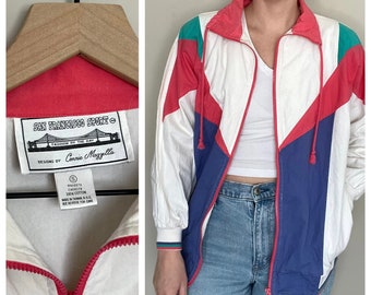 90’s vintage windbreaker jacket colorblock 1990’s San Francisco sport pink white teal purple track