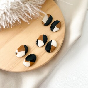 Polymer Clay Black and Brown Stud Earrings // Black Patterned Earring Studs // Clay and Resin Earrings // Shiny Black Earrings image 4