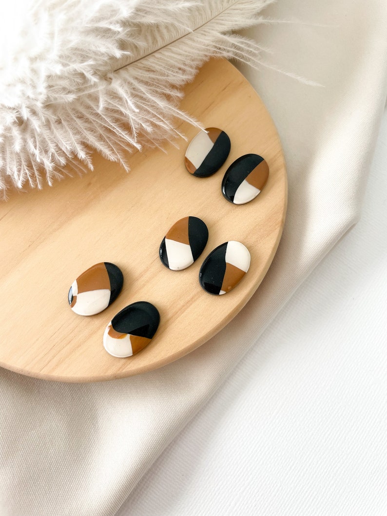 Polymer Clay Black and Brown Stud Earrings // Black Patterned Earring Studs // Clay and Resin Earrings // Shiny Black Earrings image 4