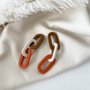Chain Link Dangle Earrings // Link Earrings // Brown, Cream, Orange Earrings // Neutral Color Earrings // Statement Earrings // Earth Tone image 3