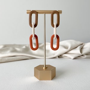 Chain Link Dangle Earrings // Link Earrings // Brown, Cream, Orange Earrings // Neutral Color Earrings // Statement Earrings // Earth Tone image 4