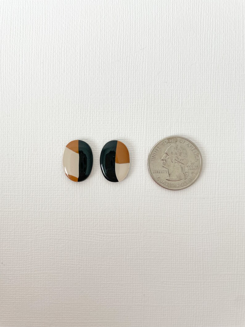 Polymer Clay Black and Brown Stud Earrings // Black Patterned Earring Studs // Clay and Resin Earrings // Shiny Black Earrings image 5