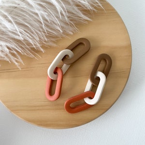 Chain Link Dangle Earrings // Link Earrings // Brown, Cream, Orange Earrings // Neutral Color Earrings // Statement Earrings // Earth Tone image 2
