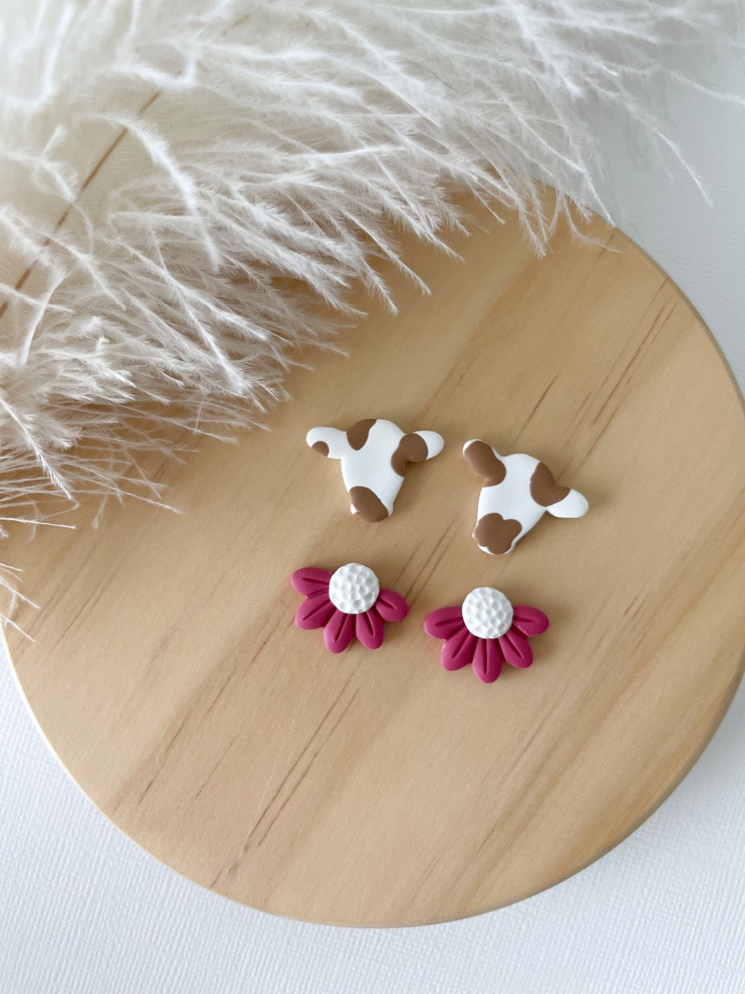 Cow Stud Earring Set in Brown // Cow Head Earrings // Clay Cow Earrings