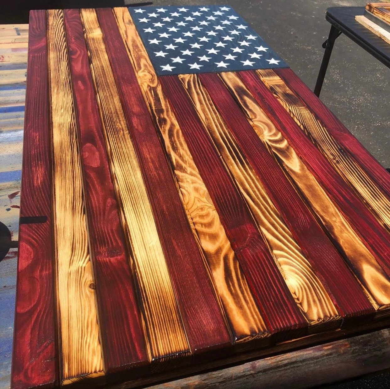 Details about   37"x 19"Handmade Wood American Flag Rustic Lineman Electric power technician 