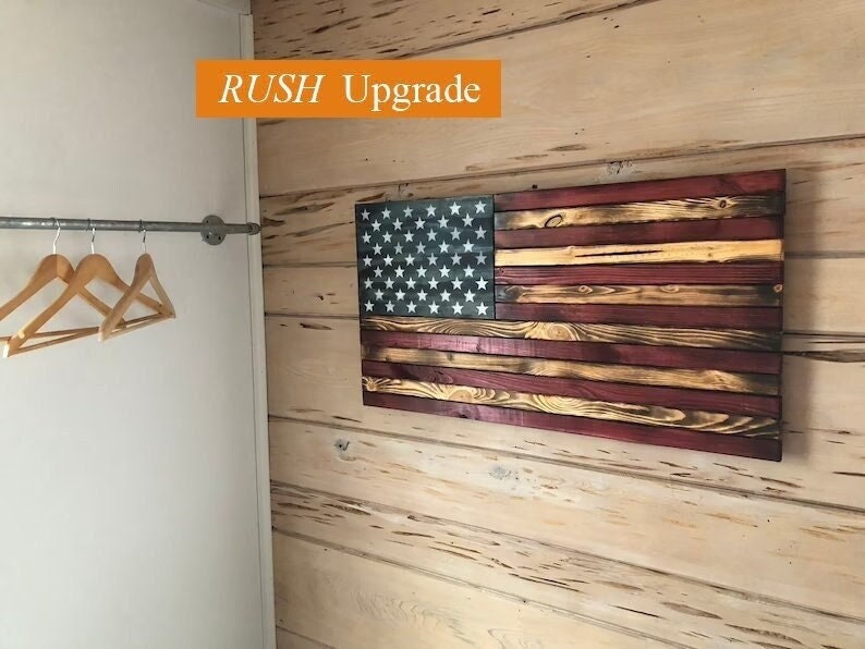 Handmade Rustic Burned Wood Flag Reclaimed Art