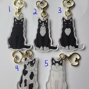 Black Cat Acrylic Keychains Short Hair Solid, Tuxedo, Spotted, and Van