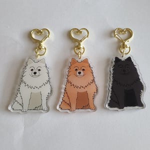 Pomeranian Dog Breed Acrylic Keychains Orange, White, and Black