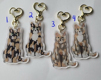 Short Hair Tortie and Diluted Tortoiseshell Cat Acrylic Pet Keychain/ Adorable Kawaii Charm/ Animal Lover Gift/ Pet Loss Memorial Memento