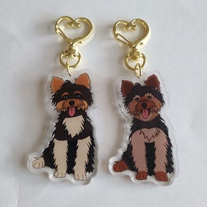 Yorkshire Terrier Dog Breed Acrylic Keychains Tan & Black, and Gold and Black