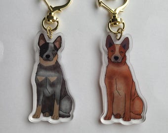 Australian Cattle Dog Red and Blue Heeler Acrylic Pet Keychain/ Adorable Kawaii Charm/ Animal Lover Gift/ Pet Loss Memorial Memento