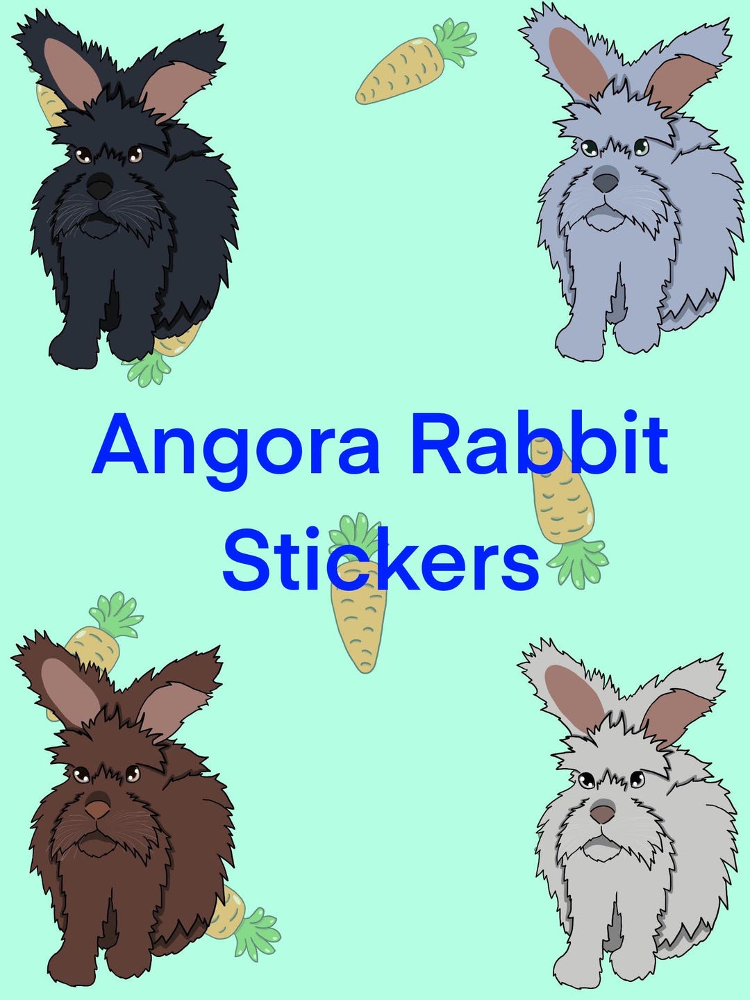 Angora Rabbit Stickers Blue, Lilac, Chocolate, and Black - Etsy