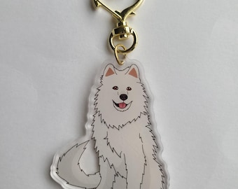 Samoyed Dog Breed Acrylic Pet Keychain/ Adorable Kawaii Charm/ Animal Lover Gift/ Pet Loss Memorial Memento