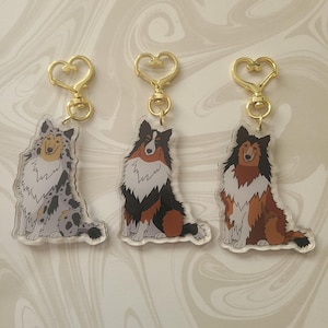 Rough Collie Dog Breed Acrylic Keychain Tri, Blue Merle, and Sable
