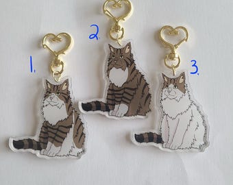 Llavero acrílico de gato atigrado marrón claro de pelo largo para mascota/adorable dije kawaii/regalo para amantes de los animales/recuerdo conmemorativo de la pérdida de una mascota