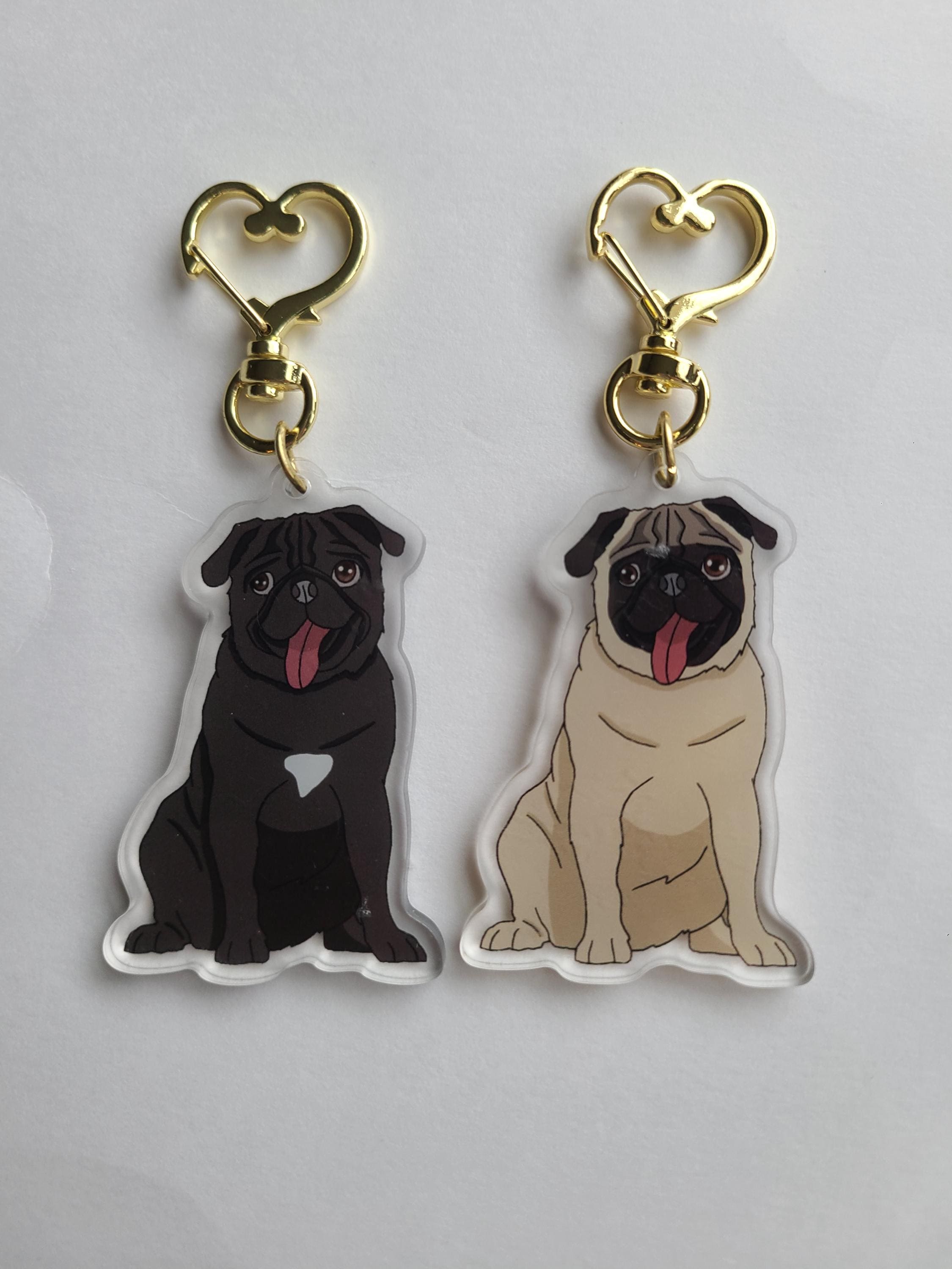 パグ犬種のアクリルペットキーホルダー/愛らしいかわいいチャーム/動物 