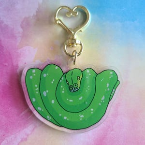 Green Tree Python Acrylic Pet Keychain/Adorable Kawaii Charm/Reptile Lover Gift/Pet Loss Memorial Memento