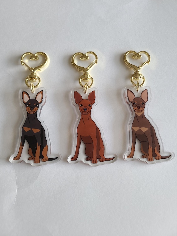 Miniature Pinscher Dog Breed Acrylic Keychains Black & Tan, Red, and Chocolate
