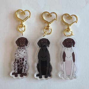 Può includere: Tre portachiavi a tema cane con chiusure dorate a forma di cuore. Le illustrazioni dei cani sono in nero, marrone e bianco. Un cane è nero, uno è bianco con macchie marroni e l'altro è marrone e bianco.