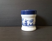 Vintage, Valkenswaard Opaline Canister, Blue Ships and Windmills, Storage Container, free shipping