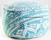 Handmade Cotton Pouf Cover Ombre Mandala Indian Pouf Ottoman Cover Round Poof Pouffe Foot Stool Floor Pillow Chair Pouffe Cover Decor