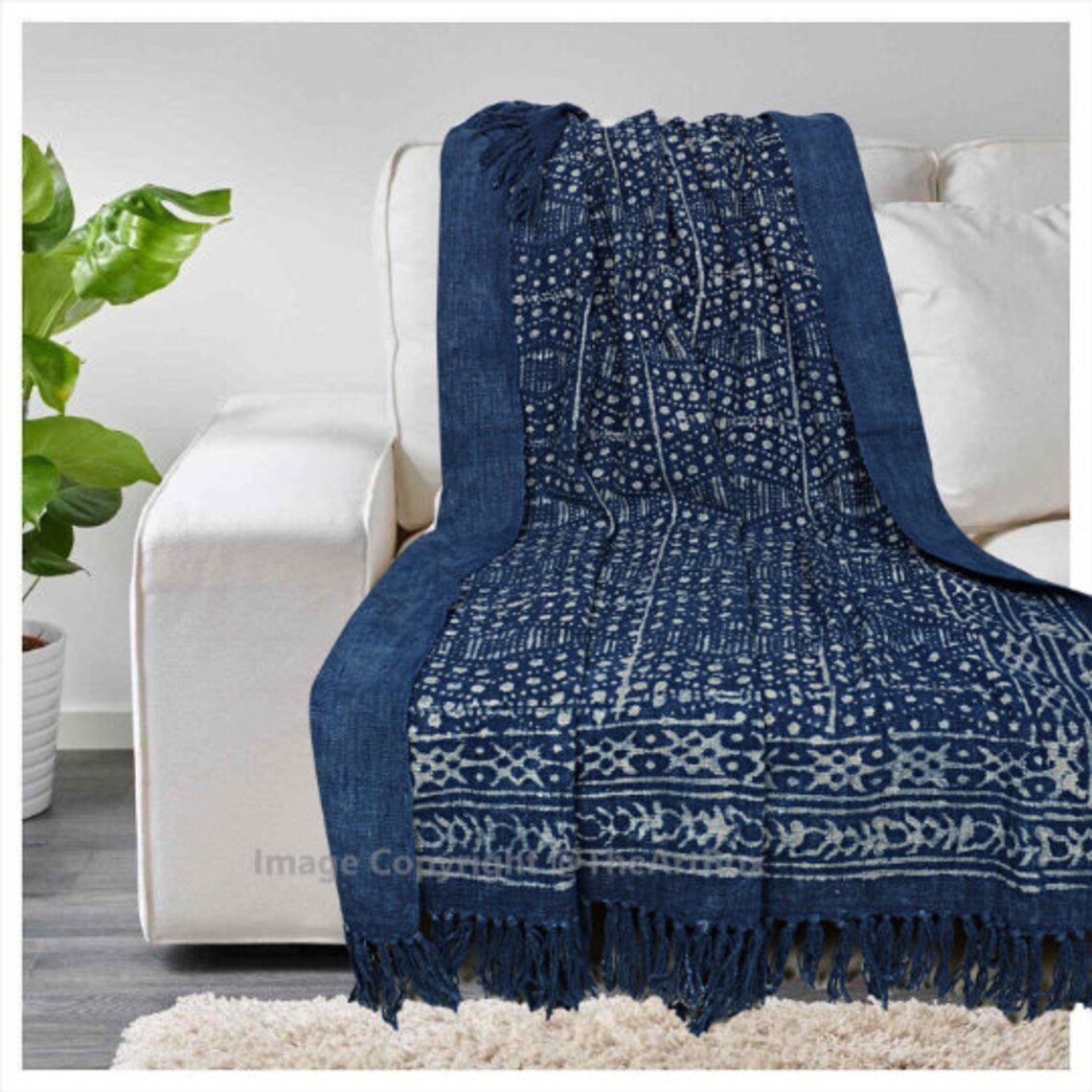 Indigo Blue Blanket Throw Hand Block Printed Mud Cloth Throw Etsy