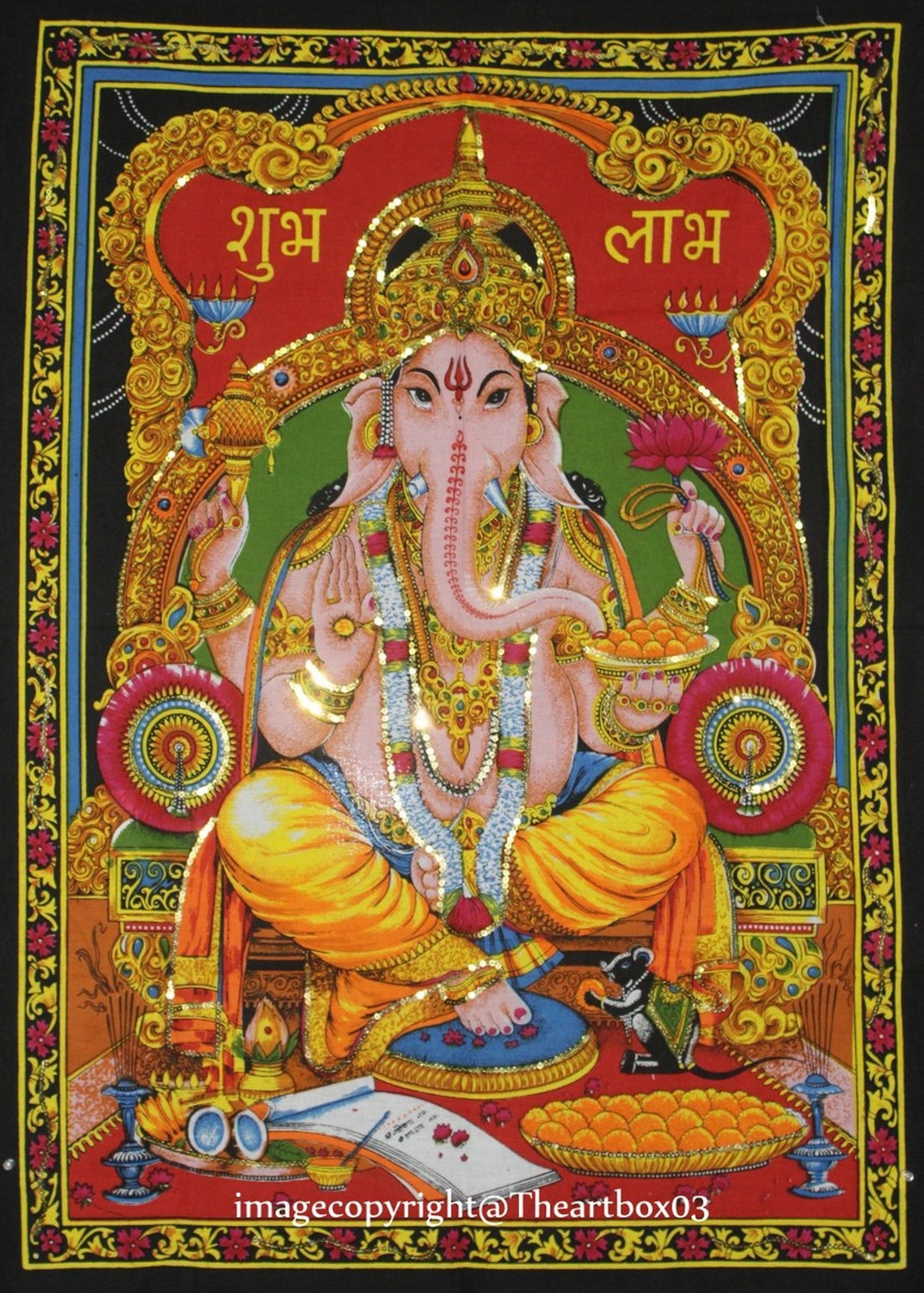 Hindu Lord Ganesha Tapestry Indian God Ganesha Small Poster Etsy