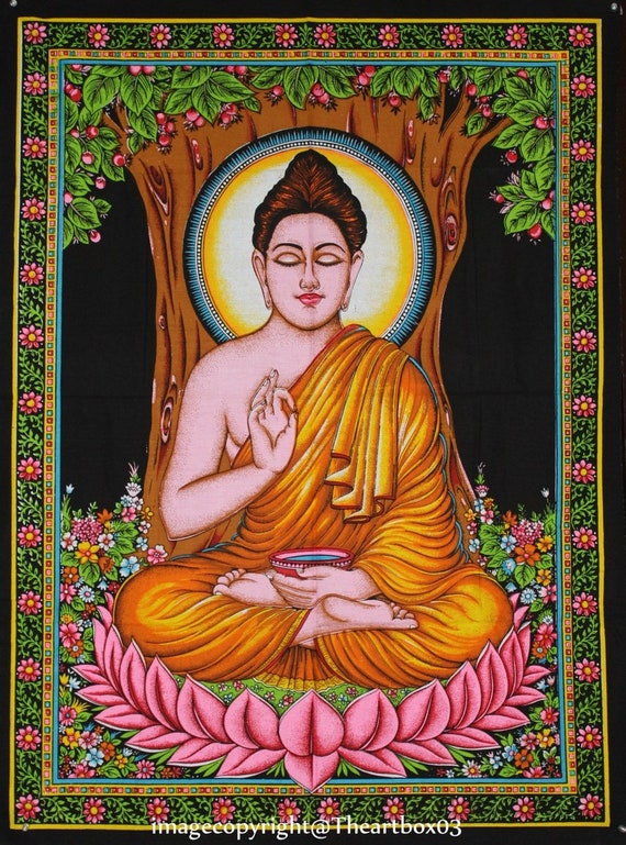 Indian Twin Size Lord Buddha Cotton Tapestry Ethnic Wall Hanging Bedspread Decor Indian Twin Size Lord Buddha Cotton Tapestry Ethnic Wall Hanging Bedspread Decor