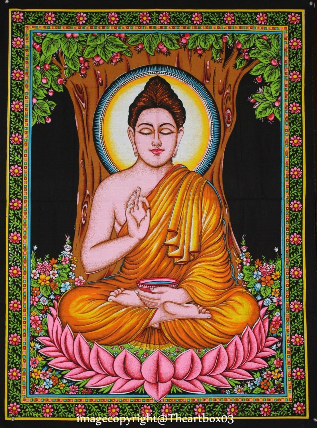 Meditation Buddha Indian Tapestries Cotton Small Poster Hippy Etsy