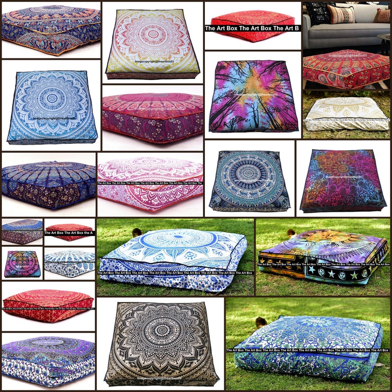 New Large 35X35" Mandala Floor Pillow Cushion Cover Indian Square Dog Bed Covers