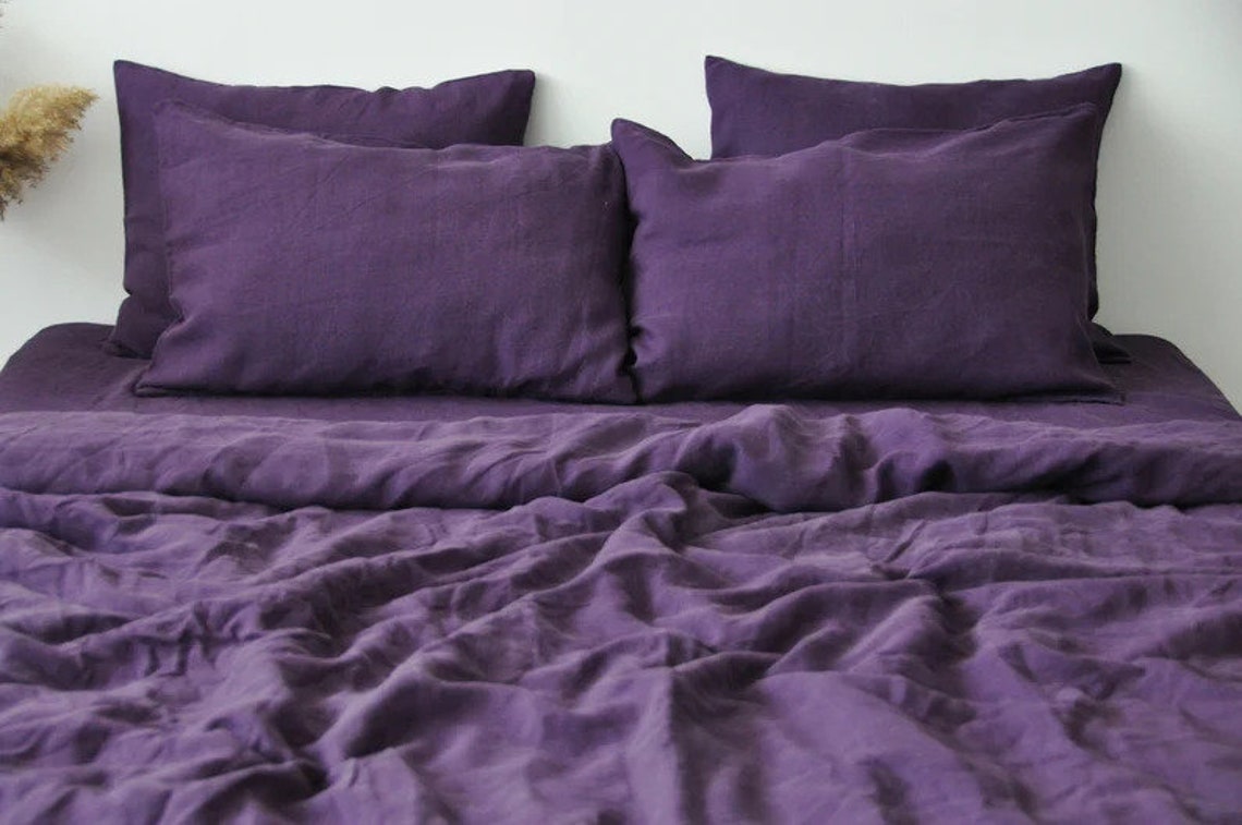 Uo Bedding Washed Cotton Luxury Sheets and Pillowcases Purple Etsy