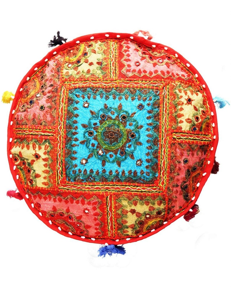 Indian Handmade Pouf Ottoman Vintage Round Pouf Embroidered Etsy