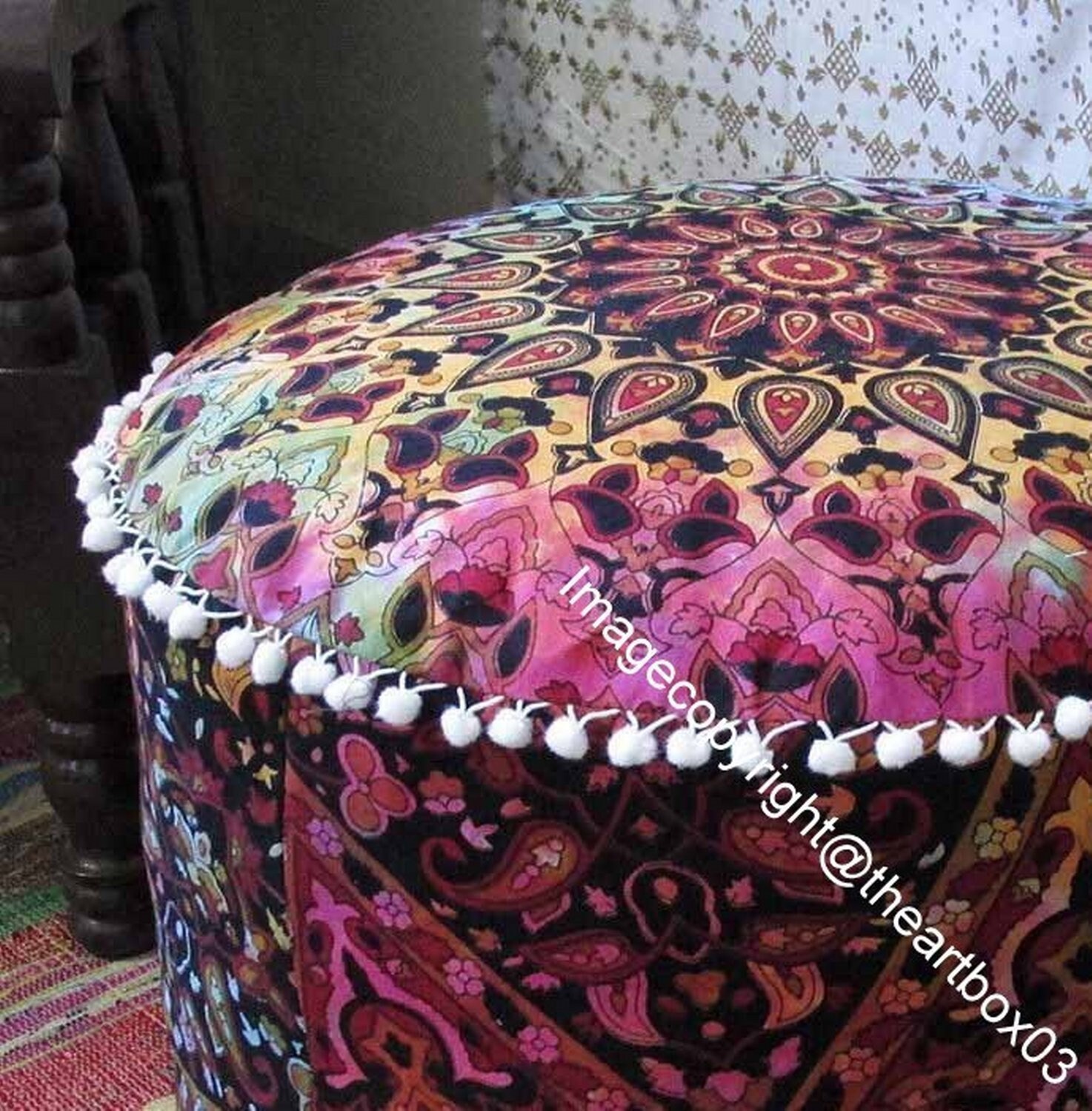 Mandala Runde Sitz Pouf Abdeckung osmanische Möbel Lagerung | Etsy