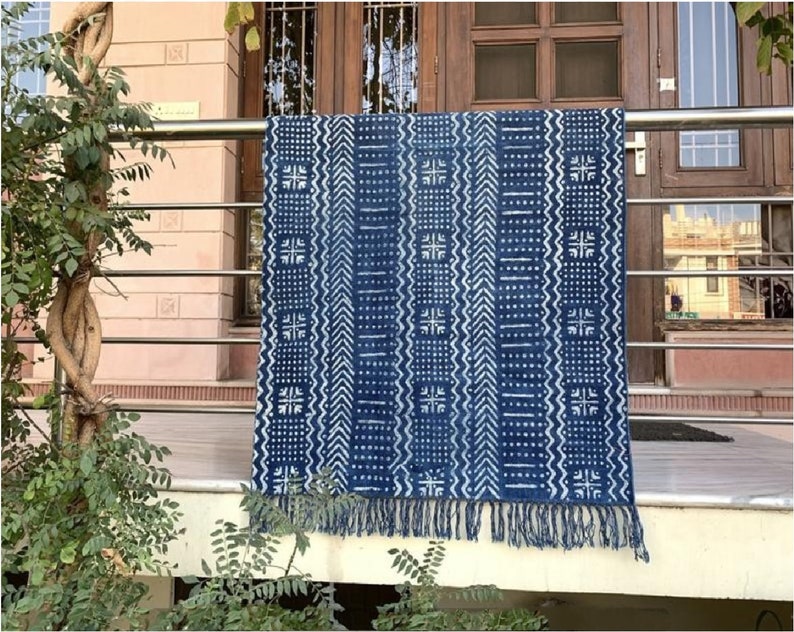 Indigo Rug Living Room Rug Indian Rug Dhurrie Rug Kilim Rug Floor Rug Area Rug Woven Carpet