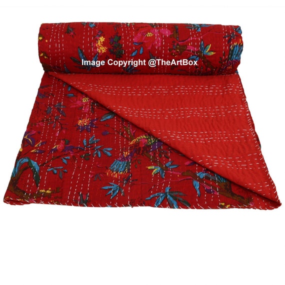 Vintage Kantha Handmade Bedspread Indian Quilt Cotton Blanket Gudari Ralli Throw