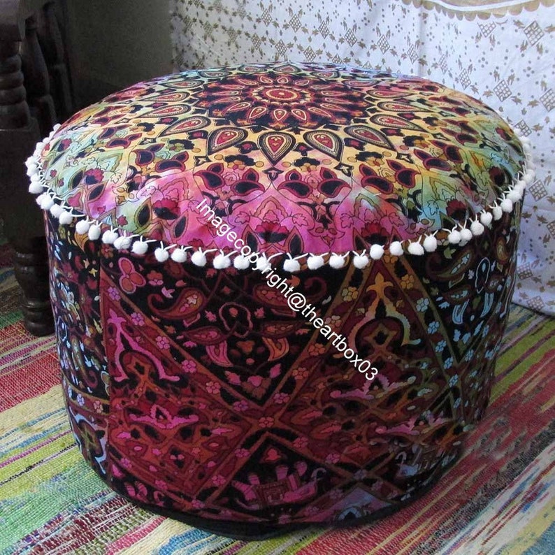 Mandala Runde Sitz Pouf Abdeckung osmanische Möbel Lagerung | Etsy