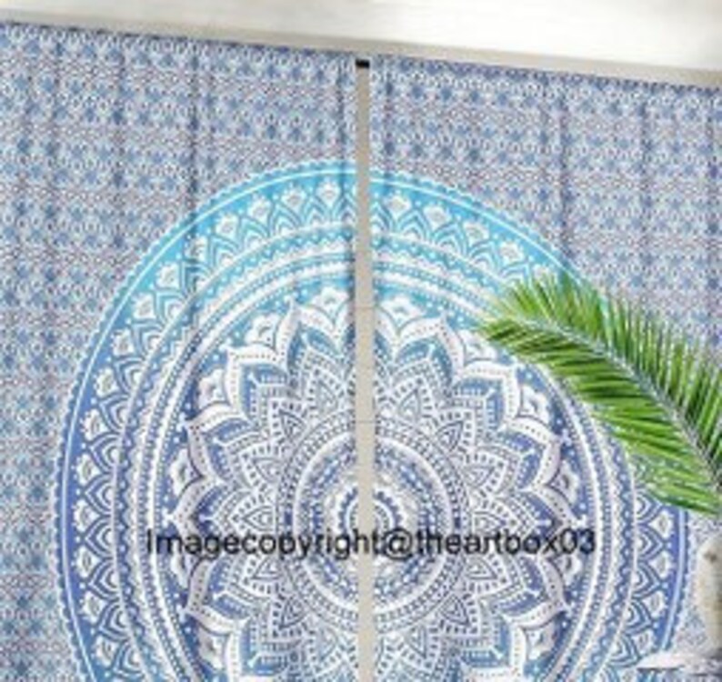 Ombre Mandala Curtain Indian Tapestry Curtains Boho Window Treatment Door Hanging Drape Balcony Room Decor Curtain Set