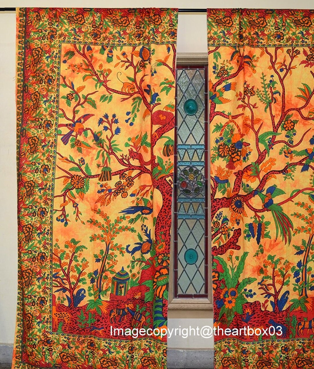 thumbnail image 2 of Handicraft-Palace Indian Mandala Tapestry Curtains – 2PC Set, 100% Cotton, Bohemian Wall Hanging Valances 2 of 5